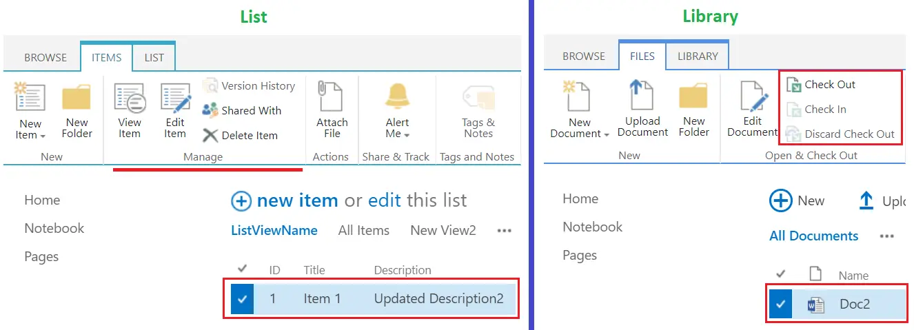 list vs library checkin checkout