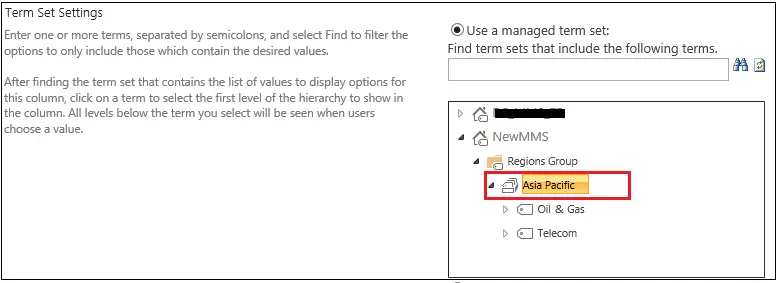 new column termset setting