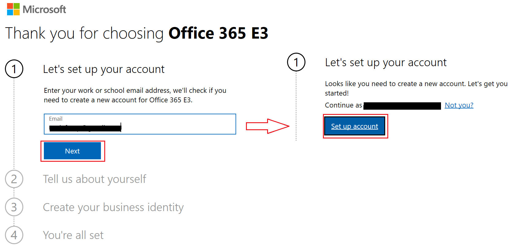 o365 e3 setup your account