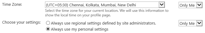 onpremises time zone personal settings