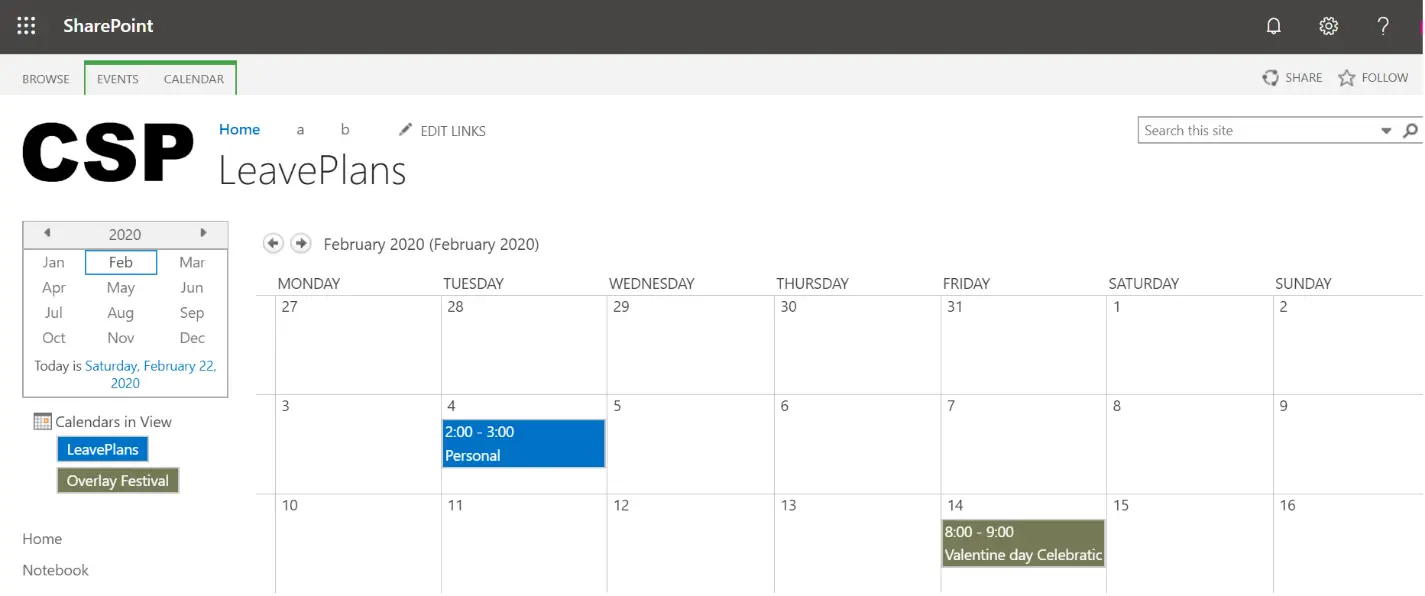 overlaid sharepoint calendar