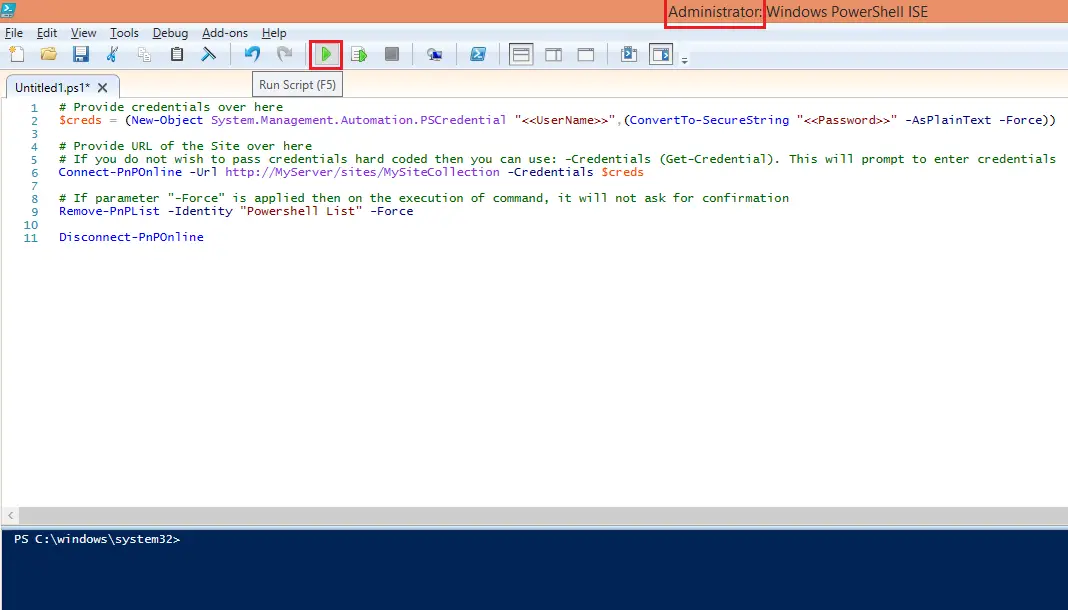 powershell ise run command