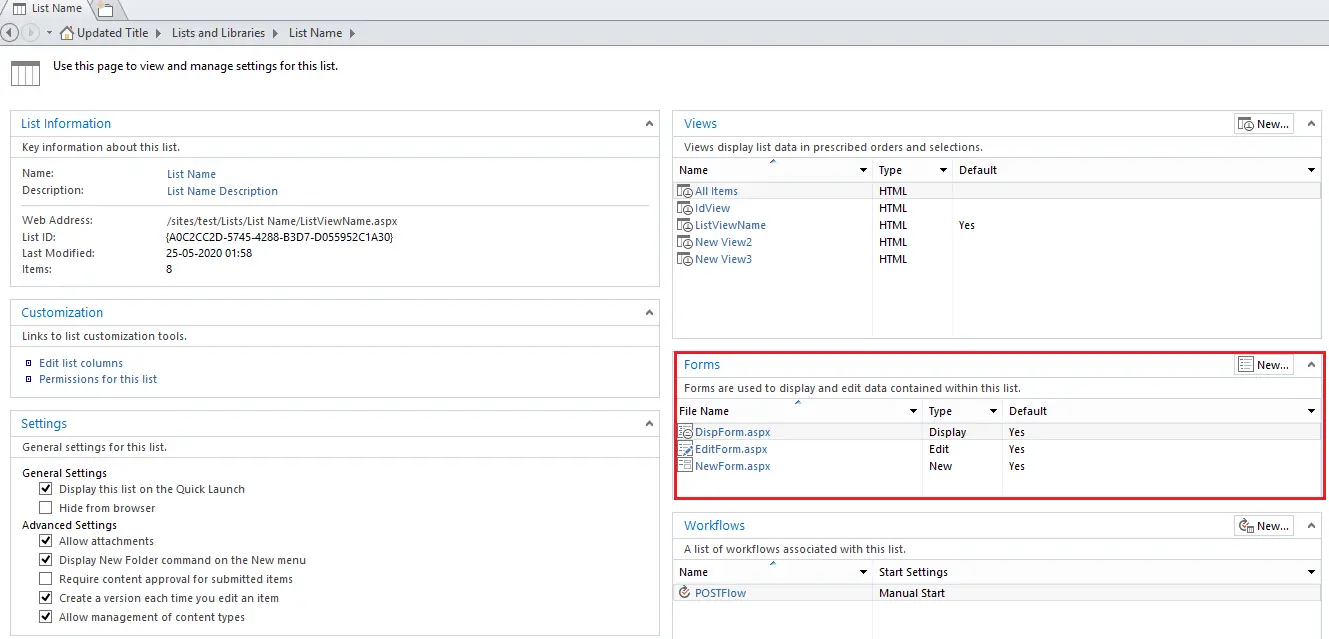 sharepoint designer edit forms