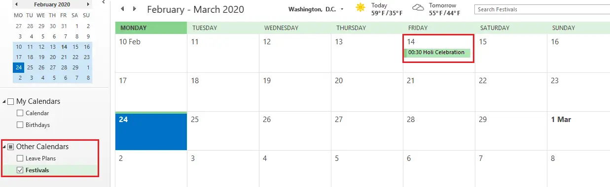 shrepoint calendar in outlook