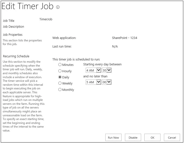 timer job schedule