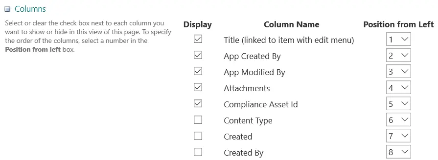 view columns order