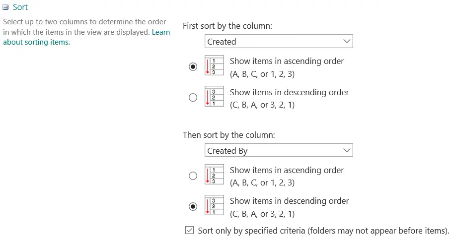 view columns sort